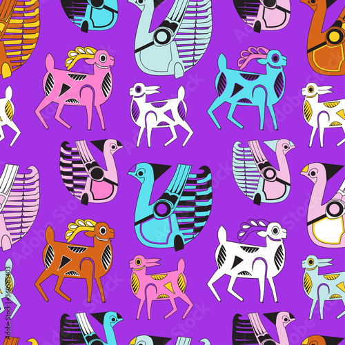 Pattern of different animals in abstract style