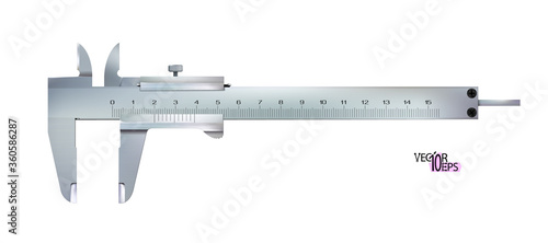 Top view Realistic calliper or caliper isolated on white background. Photo-realistic construction tool for measuring. Vector illustration