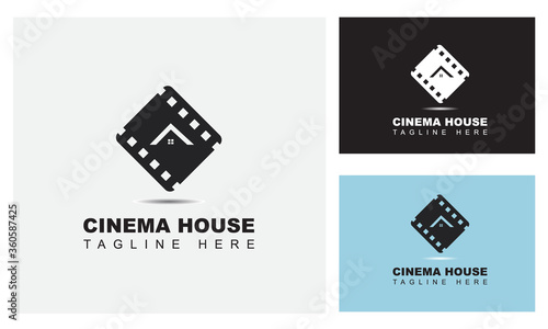 Cinema House logo design template-Film strip, simple conceptual logo. abstract cinema logo template isolated on white background. Photo studio logo.
