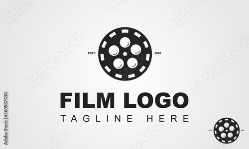 Film logo design template-Film strip, simple conceptual logo. abstract cinema logo template isolated on white background. movie reel design.