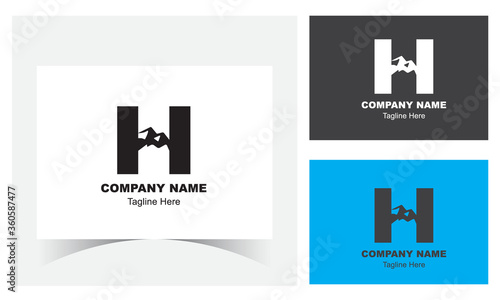 H letter logo design template with hill. Alphabet H with Hill sign adventure letter mark monogram a luxury symbol, icon logo template. Minimalist Landscape Hills / Mountain Peaks logo design.