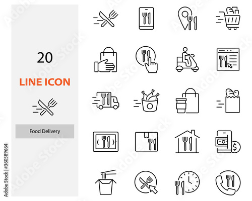 set of  food delivery icons, customer service, fast delivery