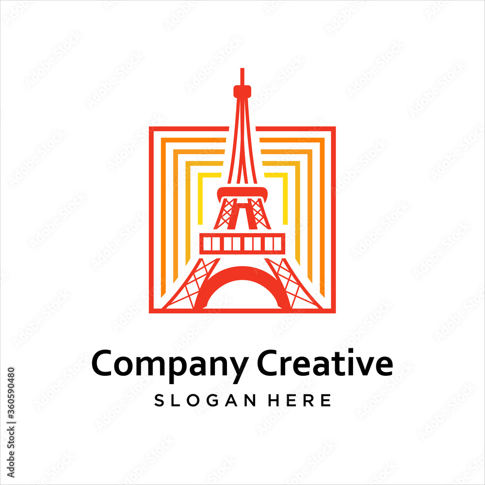 Eiffel Tower icon logo vector. Trendy tower and circle isolated on white background. Appropriate for creative industry, traveling business, tourism, holiday icon