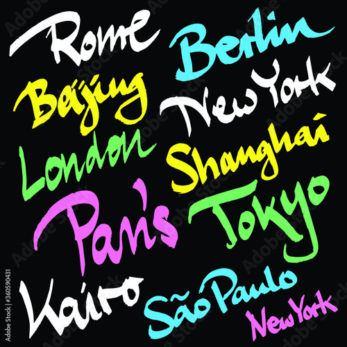 Canvas Print Handwritten CIty Name and calligraphy style and bold, an elegant character in neon, multi-color version