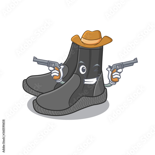 A wise cowboy of dive booties Cartoon design with guns
