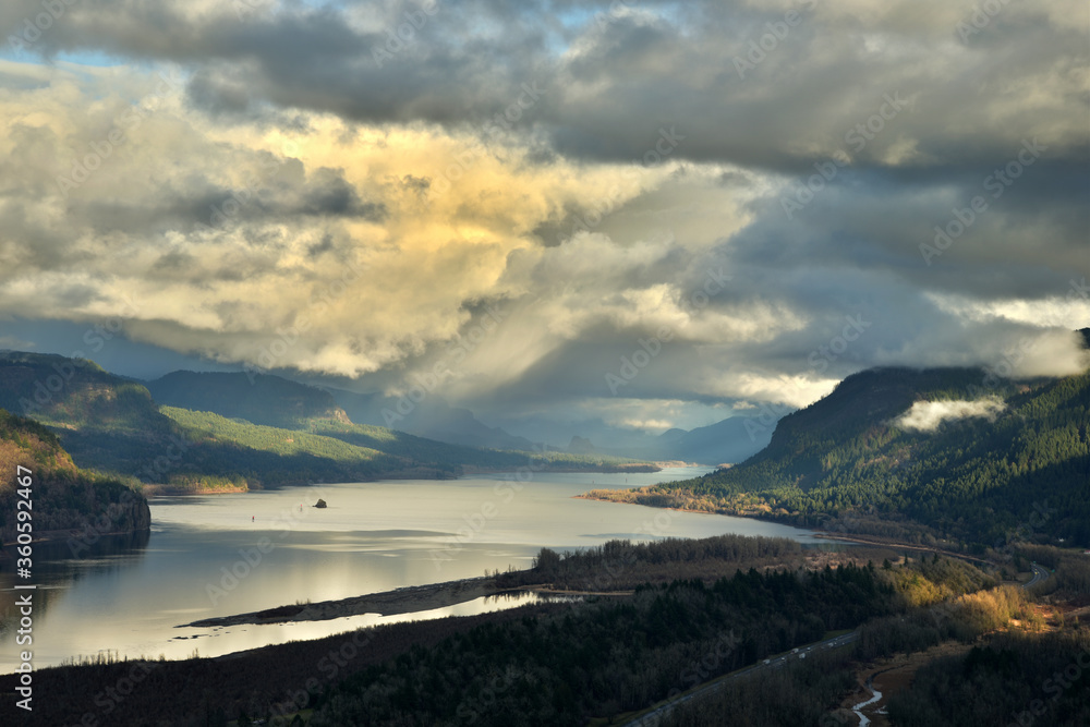The Columbia Gorge from Crown Point in the Columbia Gorge, Oregon, Taken in Winter