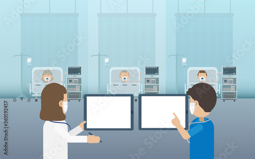 Medical service concept with blank screen tablet