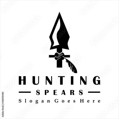 Vintage Rustic Hipster Arrowhead Spear Hunting Logo Design, Retro Rustic Arrowhead. creative vintage Hipster Spear Hunting Logo Design