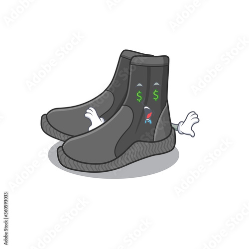 happy rich cartoon concept of dive booties with money eyes