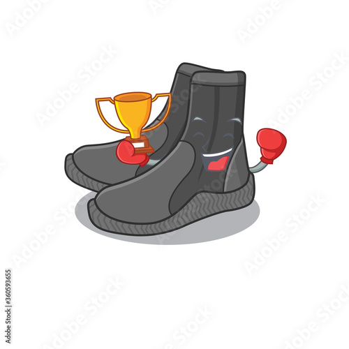 Fabulous boxing winner of dive booties caricature design style