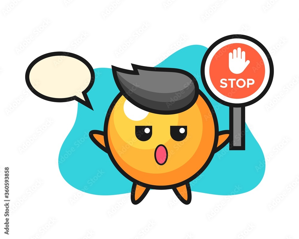 Ping pong ball cartoon holding a stop sign