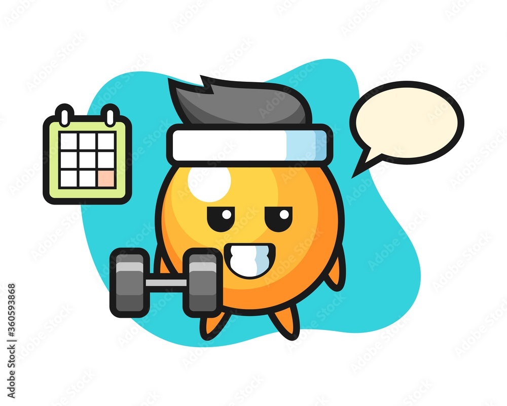 Ping pong ball cartoon doing fitness with dumbbell