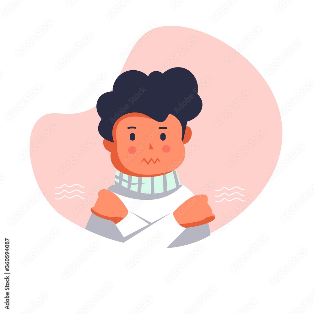 Flat style vector illustration, People with fever. cough and chest pain. character shivering in the cold. sickness concept. for website landing page, poster, pamphlet or any design Flat style vector illustration, People with fever. cough and chest pain. character shivering in the cold. sickness concept. for website landing page, poster, pamphlet or any design