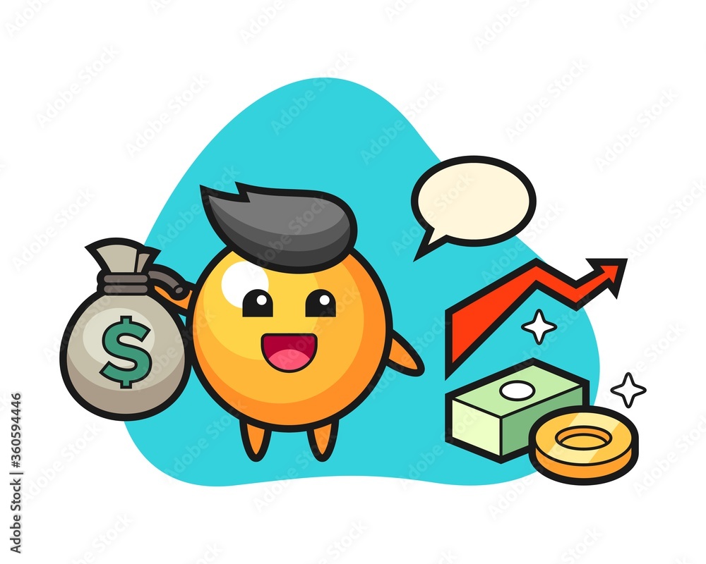 Ping pong ball cartoon holding money sack Ping pong ball cartoon holding money sack
