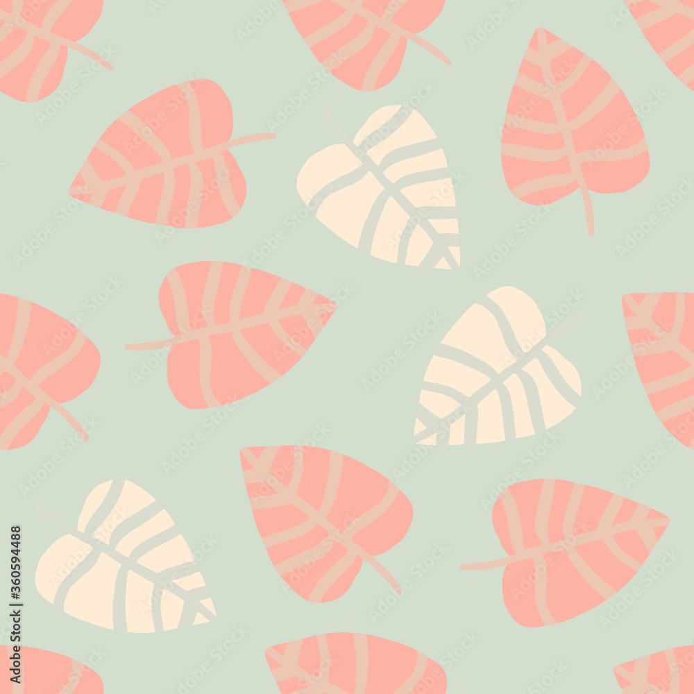 Simple flat leaves seamless pattern on green background.Botanical backdrop. Foliage wallpaper. Simple flat leaves seamless pattern on green background.Botanical backdrop. Foliage wallpaper.