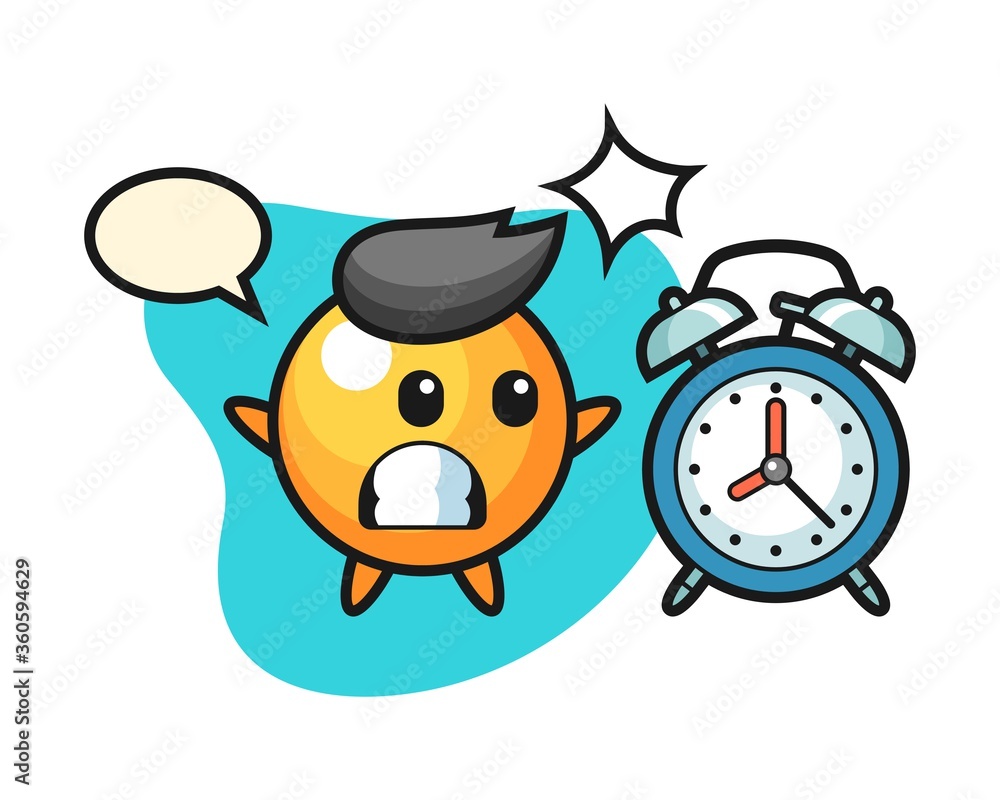 Ping pong ball cartoon surprised with a giant alarm clock Ping pong ball cartoon surprised with a giant alarm clock