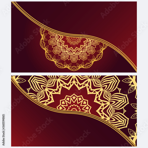 Vintage cards with Floral mandala pattern. Vector template. The front and rear side.