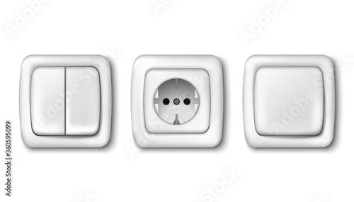 3d realistic vector collection of electricity plug and light switch