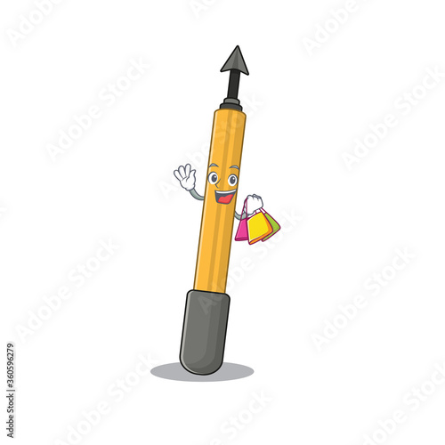 Snorkeling arrow wealthy cartoon character concept with shopping bags