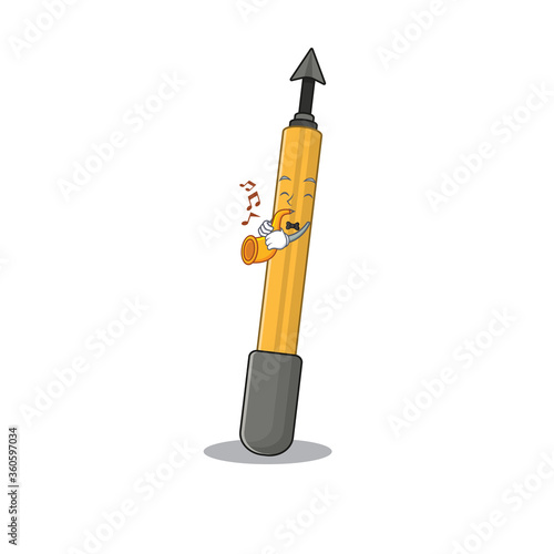 Snorkeling arrow musician of cartoon picture playing a trumpet on stage