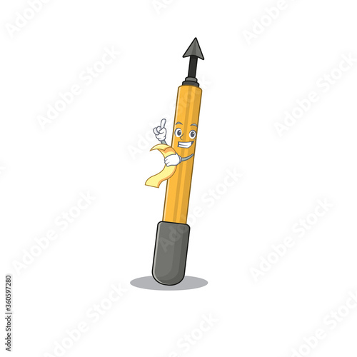 Snorkeling arrow mascot character style with food and beverage menu on his hand