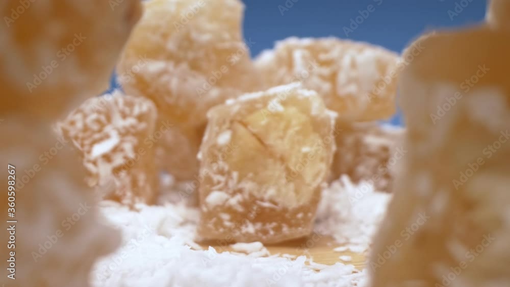 super close up. Details, dessert rahat lokum with coconut super close up. Details, dessert rahat lokum with coconut