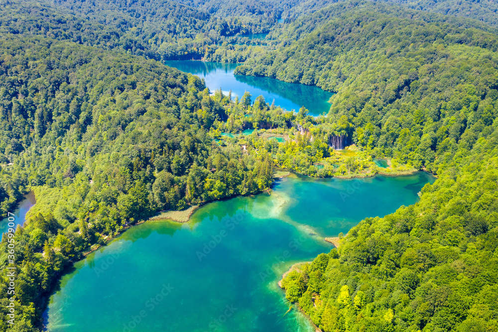 Aerial view of the lakes with waterfalls, Plitvice Lakes National Park, Croatia Aerial view of the lakes with waterfalls, Plitvice Lakes National Park, Croatia