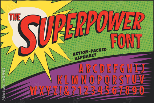 A Classic Comic Book Logo Alphabet; The Superpower Font photo