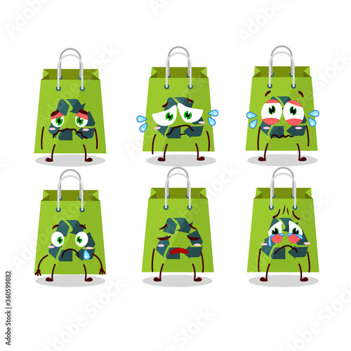 Recycle bag cartoon character with sad expression