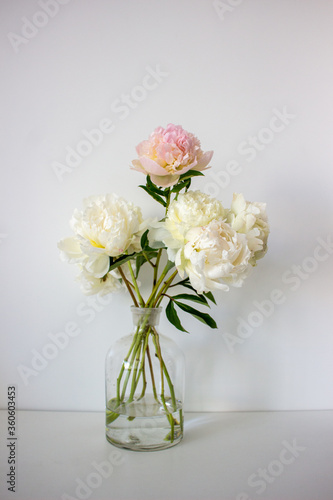 bouquet of white and pink peonies