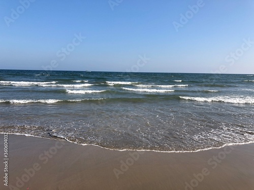 Sea waves on the shoreline of the beach in Ennore, Tamil nadu