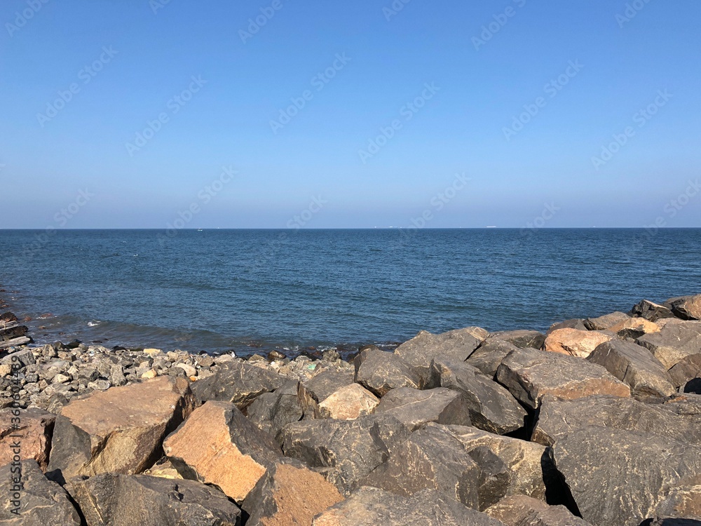 Rocks in the seashore of the Ennore beach, Tamil nadu