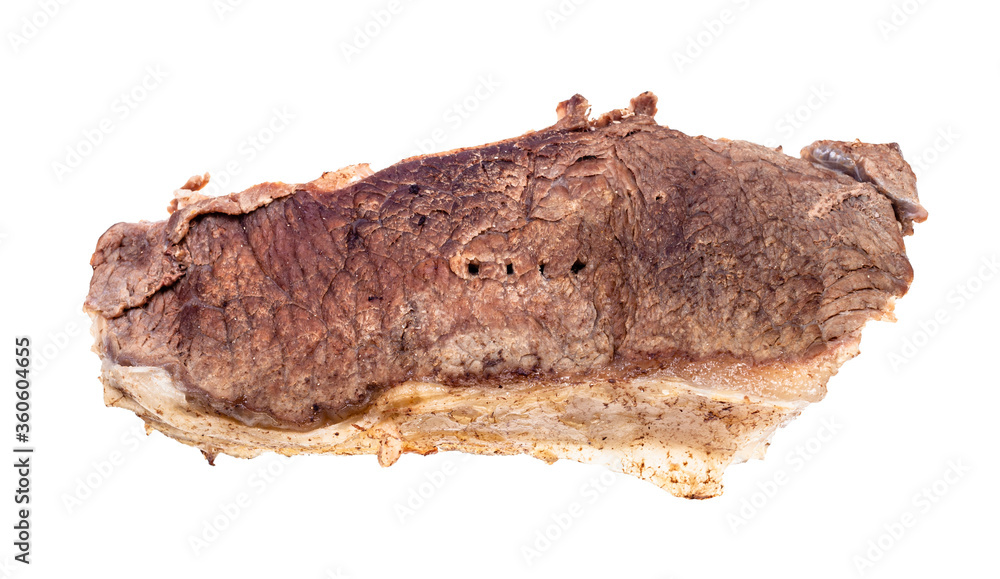 single piece of cooked beef isolated on white background