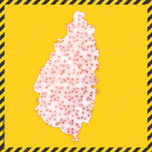 Saint Lucia closed - virus danger sign. Lock down island icon. Black striped border around map with virus spread concept. Vector illustration.