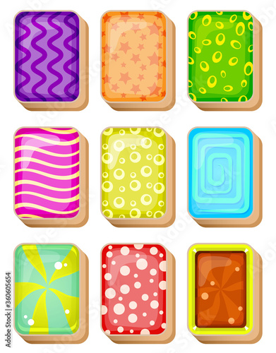 Mahjong Cards Line set in different color vector for game.