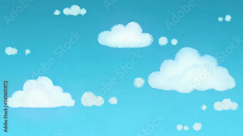 青空とふわふわな雲のイラスト かわいい背景装飾