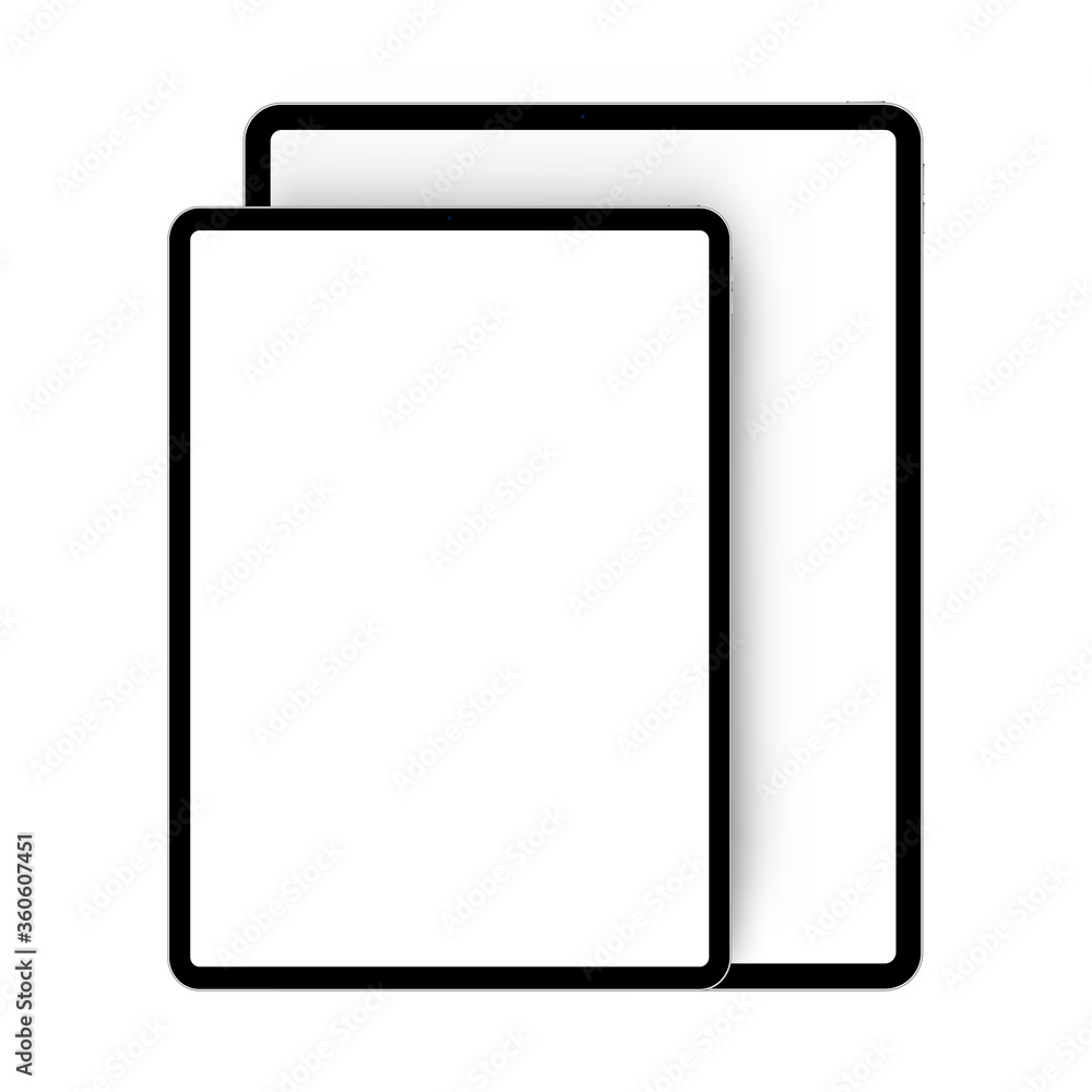Black tablet computers vertical mockups, isolated on white background, front view. Vector illustration Black tablet computers vertical mockups, isolated on white background, front view. Vector illustration