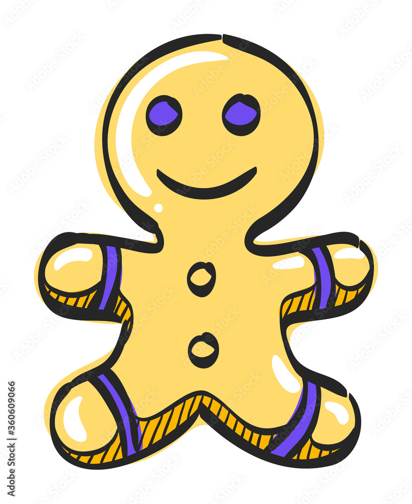 Gingerman icon in color drawing. Food snack cake ginger bread brown Gingerman icon in color drawing. Food snack cake ginger bread brown