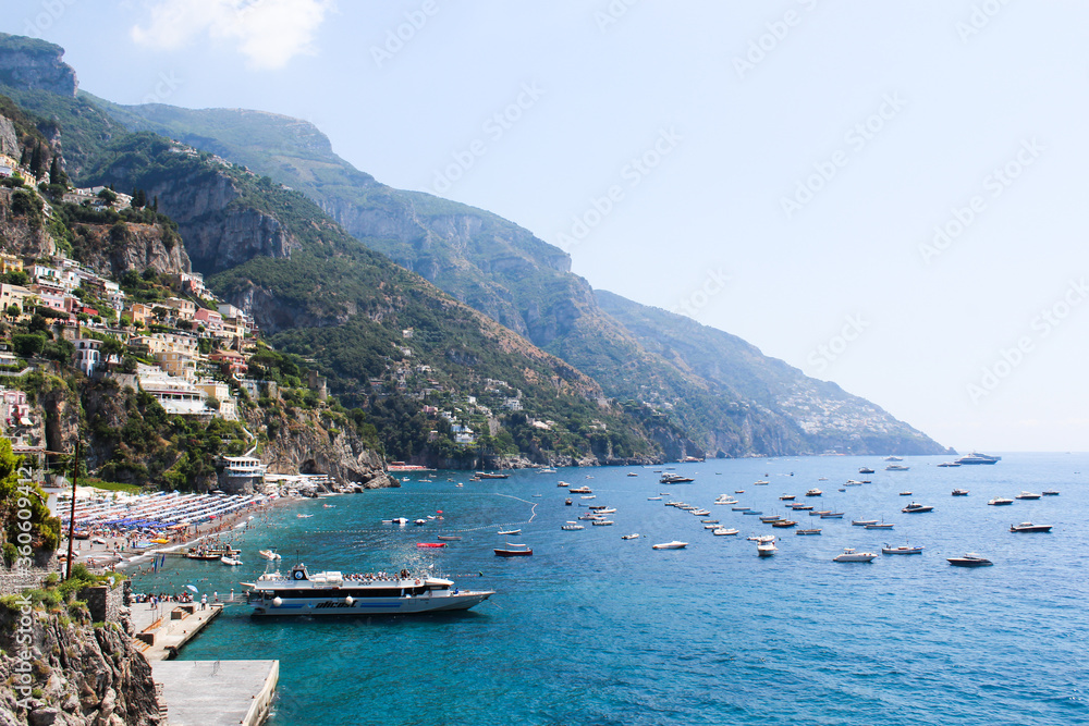 Positano. Azure sea on Amalfi Coast in Campania, Italy