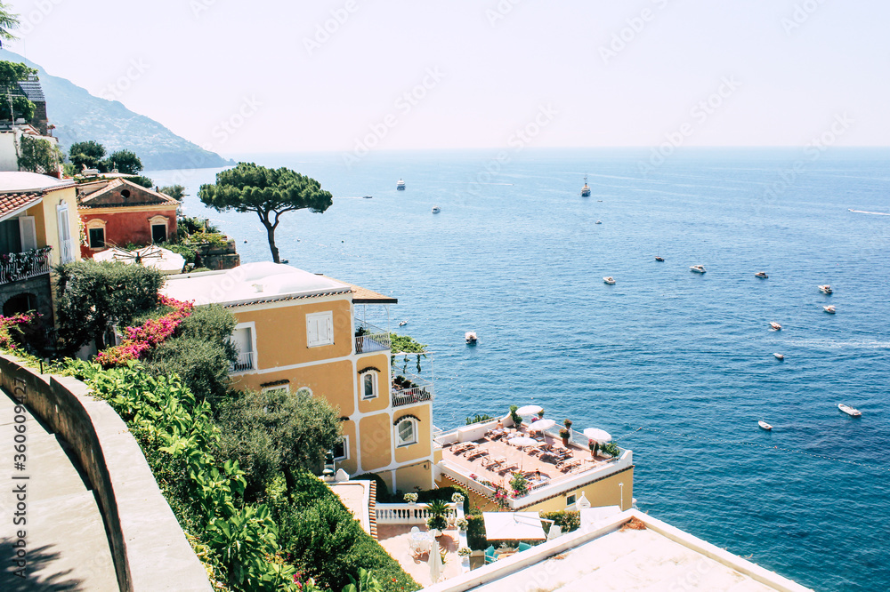 Positano. Azure sea on Amalfi Coast in Campania, Italy