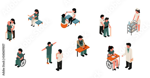 medical and rehabilitation activities in disability people cartoon