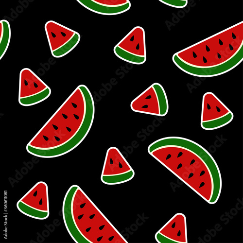 seamless pattern black background with watermelon pieces