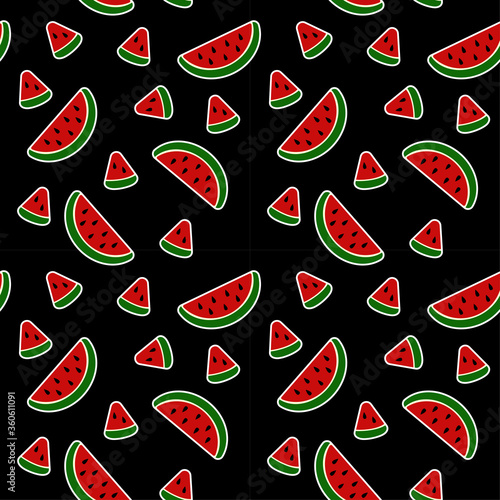 seamless pattern black background with watermelon pieces