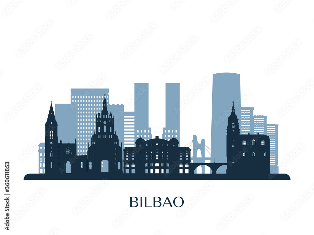 Bilbao skyline, monochrome silhouette. Vector illustration.