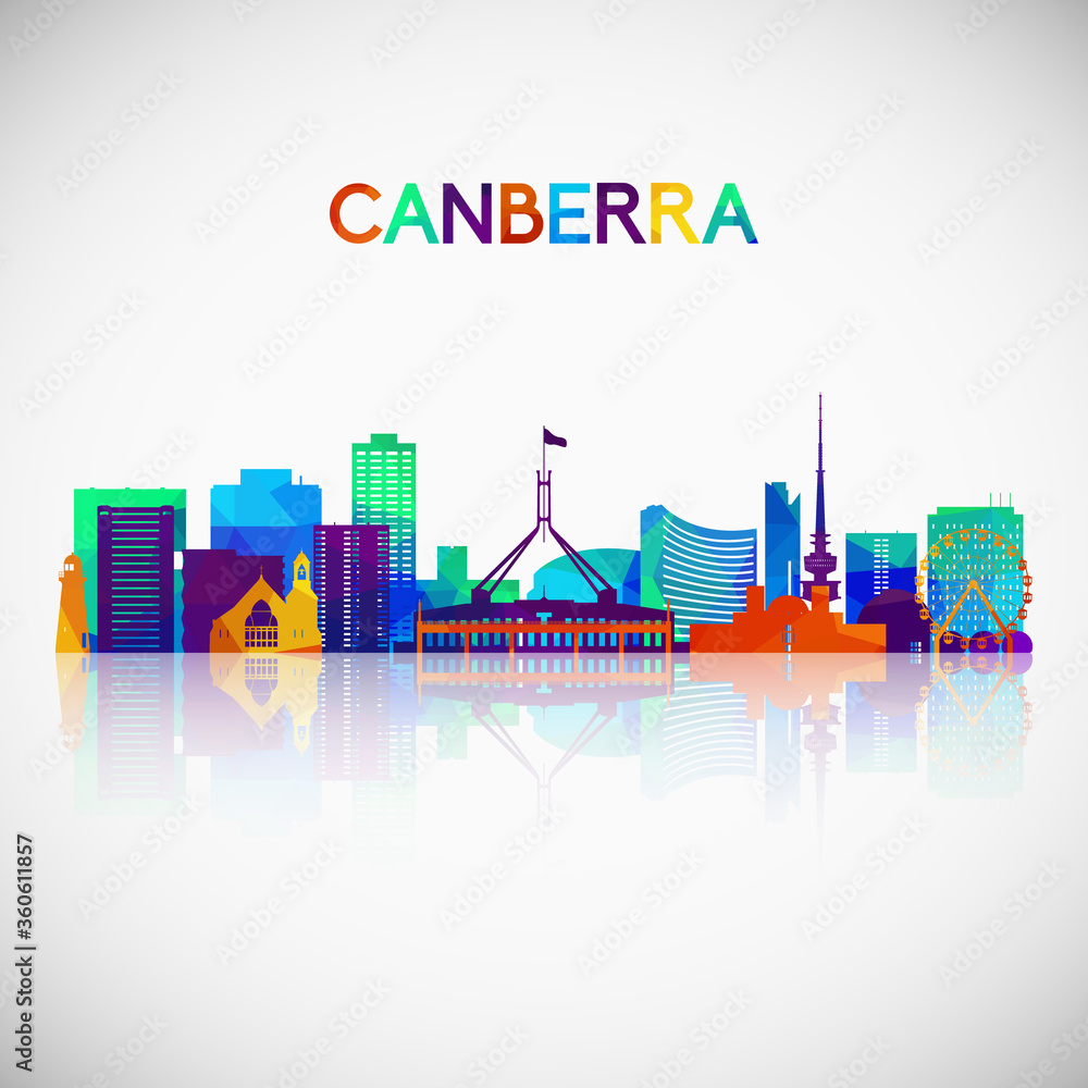 Canberra skyline silhouette in colorful geometric style. Symbol for your design. Vector illustration.