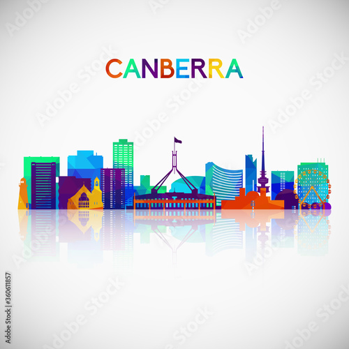 Canberra skyline silhouette in colorful geometric style. Symbol for your design. Vector illustration.