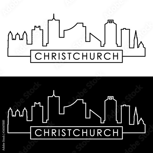 Christchurch skyline. Linear style. Editable vector file.