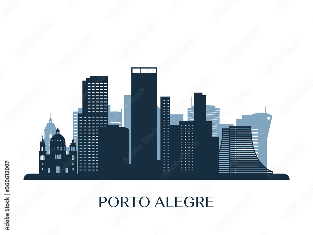 Porto Alegre skyline, monochrome silhouette. Vector illustration.