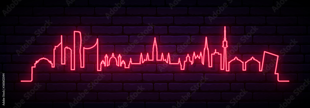 Obraz premium Red neon skyline of Vienna city. Bright Vienna long banner. Vector illustration.
