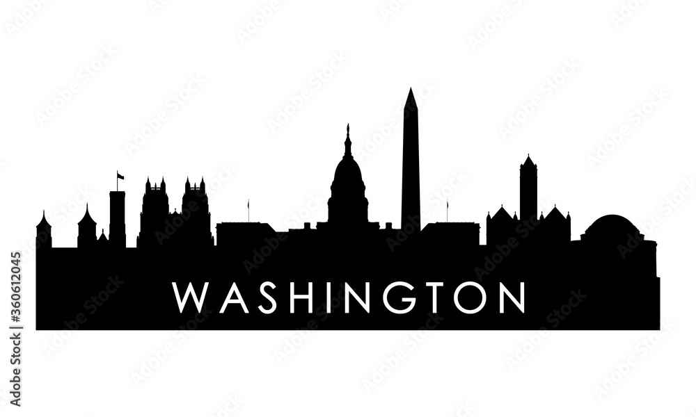 Washington skyline silhouette. Black Washington city design isolated on white background.